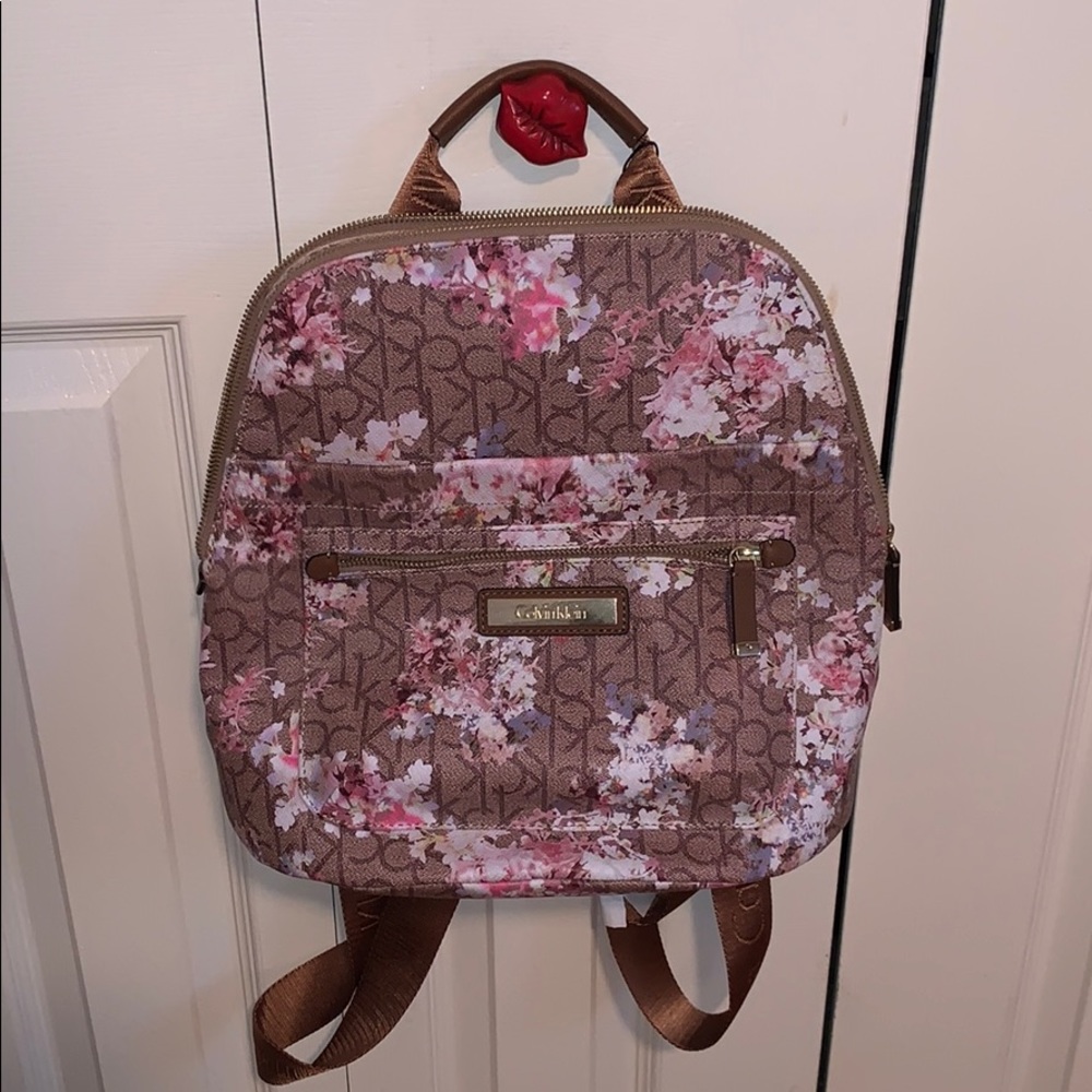 NWT Calvin Klein Brown and Floral Backpack